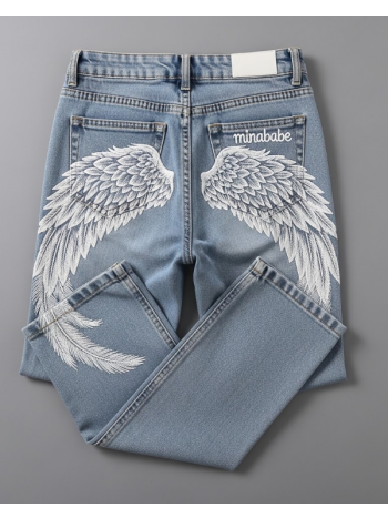 Seraphic Wing Denim Finesse | Celestial Soft Girl Aesthetic Jeans
