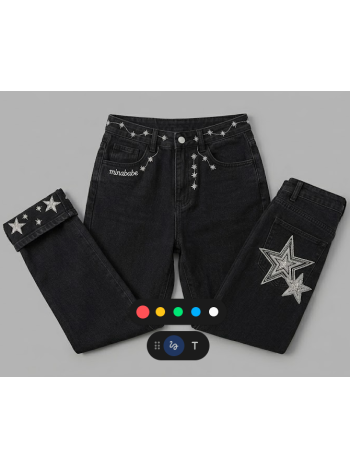 Celestial Disco "Estrella" Black Jeans | Sparkling Soft Girl Y2K Denim