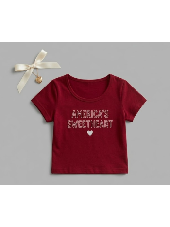 America’s Sweetheart Red Baby Tee | Cute Coquette Aesthetic T-Shirt-M